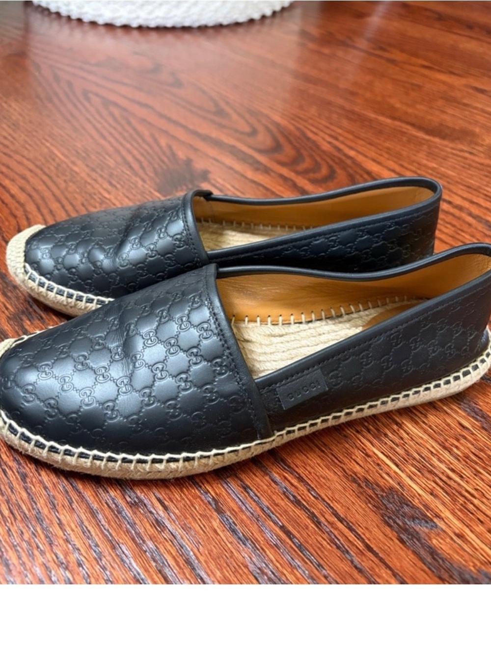 Gucci Black Monogram Leather Espadrilles